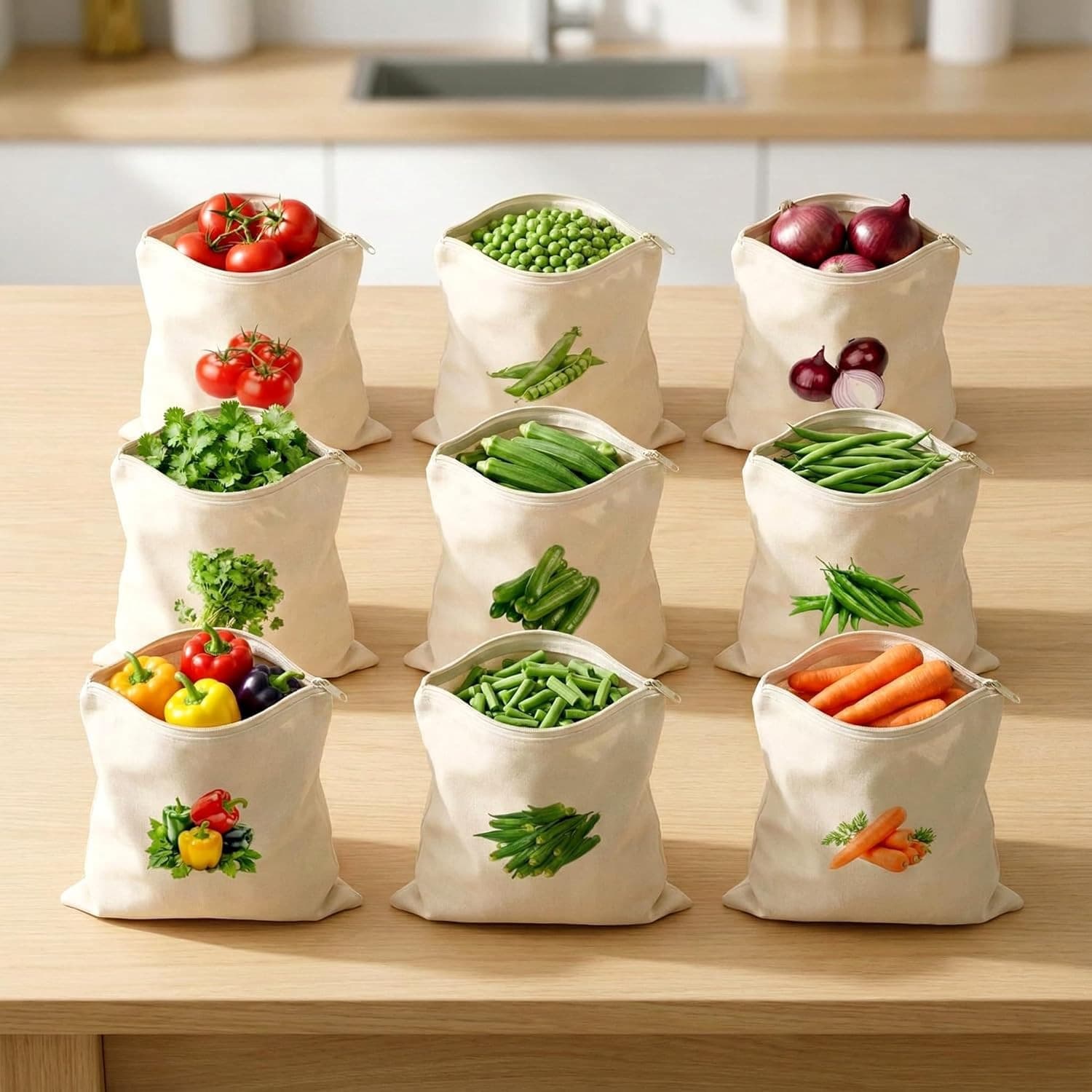 VEGETABLE PRINTED COTTON BAG (PACK OF 10)